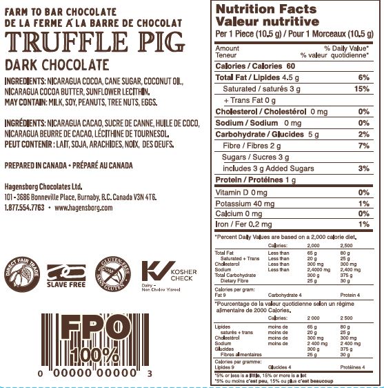 70% Cacao Dark Chocolate Piglets Nutrition Label