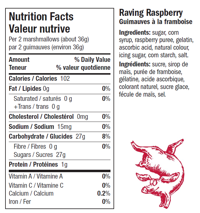 Raving Raspberry Snuffle for Truffle Marshmallows Nutrition Label