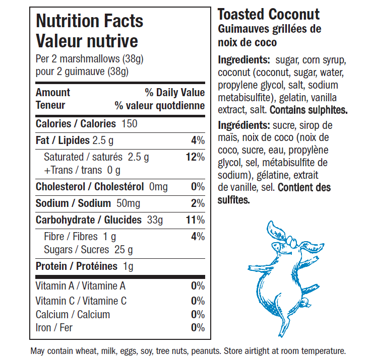 Toasted Coconut Snuffle for Truffle Marshmallows Nutrition Label